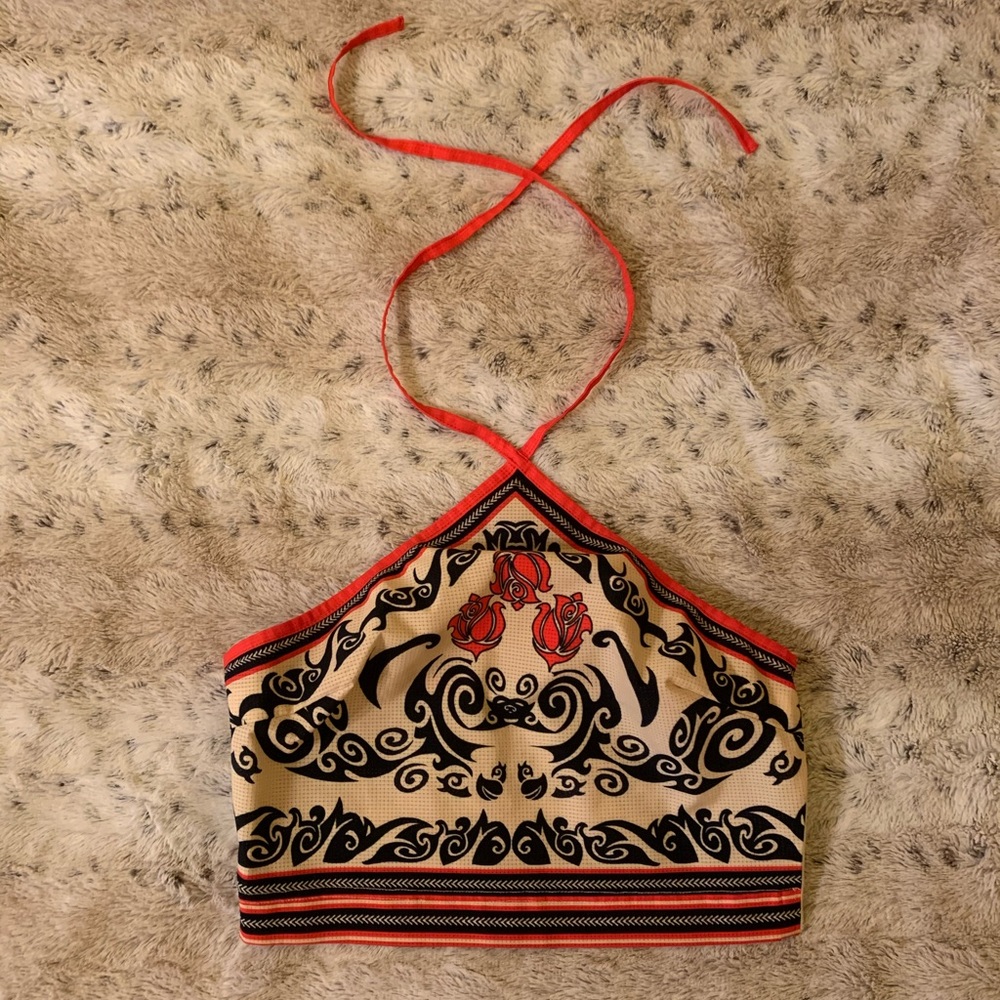 Printed cropped halter top